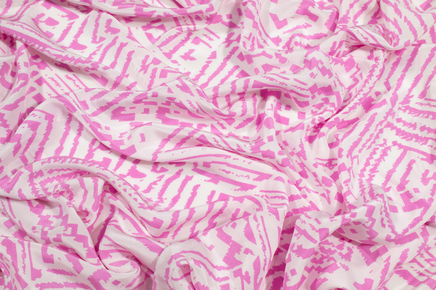 Pink and White Abstract Silk Crepe De Chine - Prime Fabrics