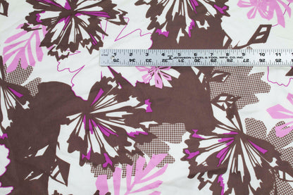 Floral Silk Charmeuse - Brown, Pink, White - Prime Fabrics