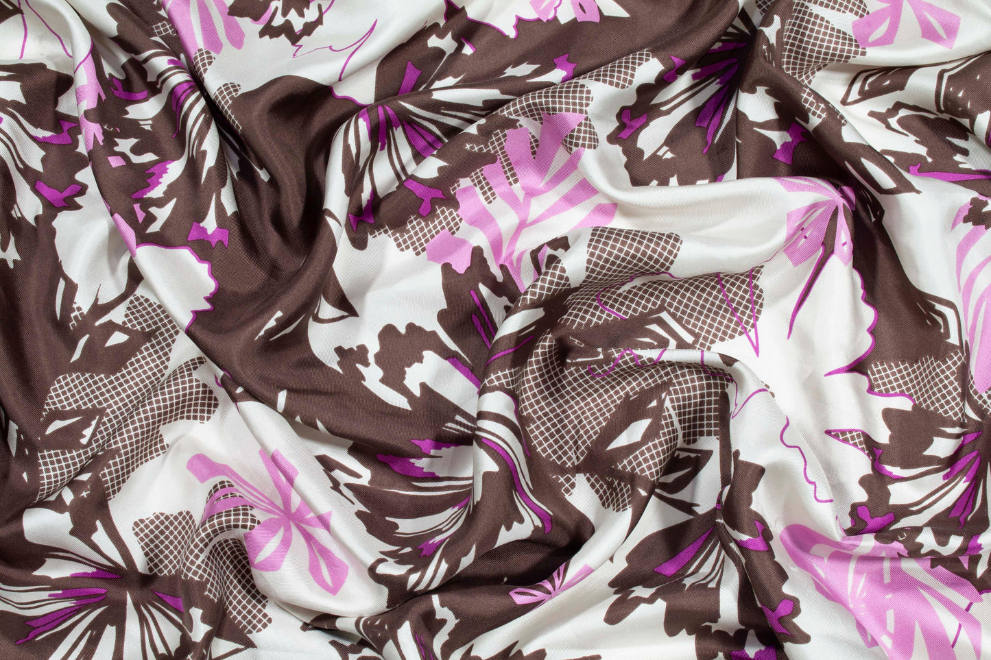 Floral Silk Charmeuse - Brown, Pink, White - Prime Fabrics