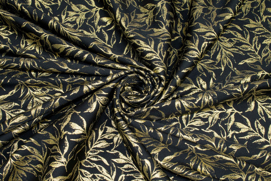 Black and Gold Leaf Metallic Brocade - Prime Fabrics