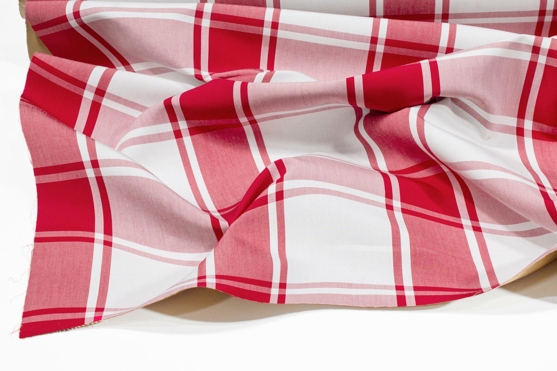 Plaid Upholstery Cotton - Red and White - Prime Fabrics