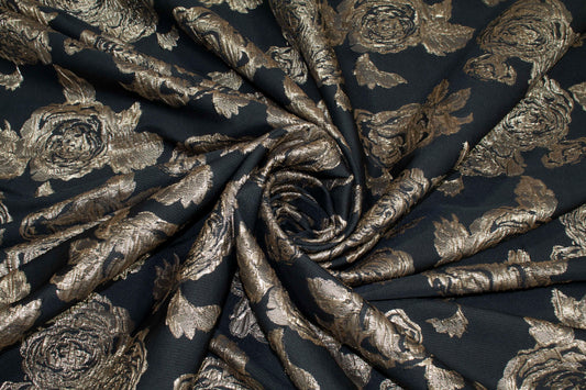 Black and Taupe Floral Crushed Brocade - Prime Fabrics