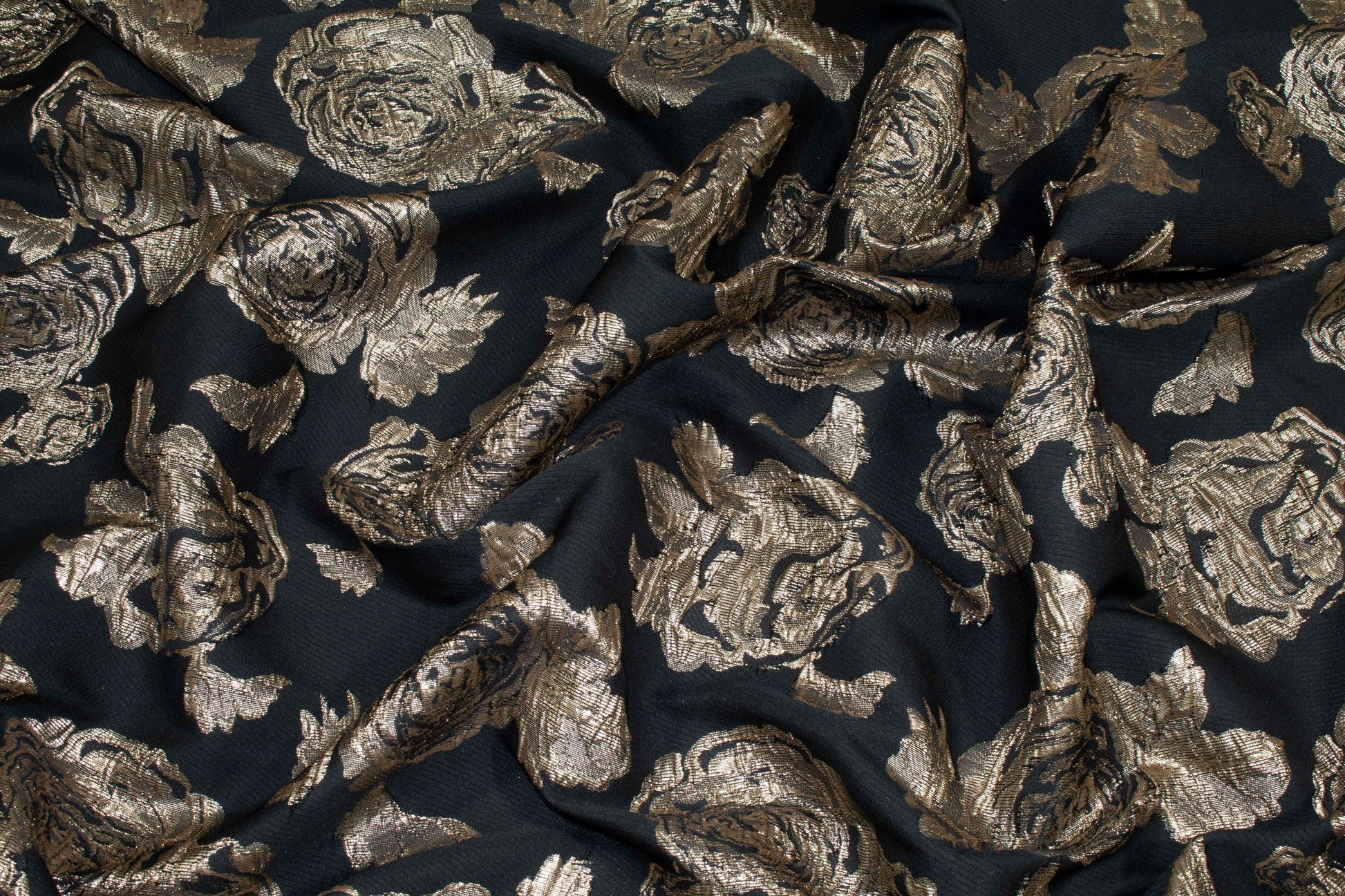 Black and Taupe Floral Crushed Brocade - Prime Fabrics