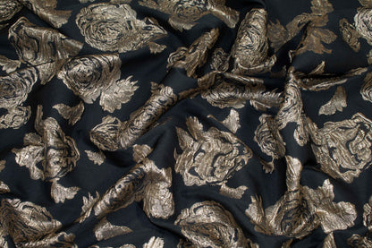 Black and Taupe Floral Crushed Brocade - Prime Fabrics
