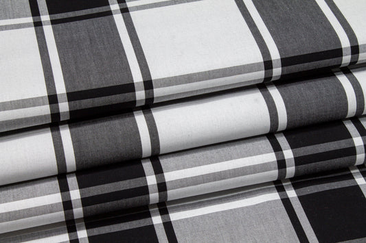 Plaid Upholstery Cotton - Gray and White - Prime Fabrics