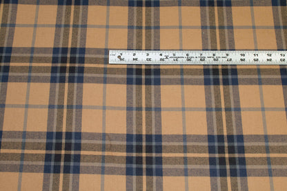 Navy and Brown Plaid Italian Wool Suiting - Prime Fabrics