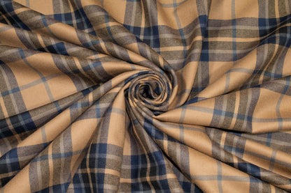 Navy and Brown Plaid Italian Wool Suiting - Prime Fabrics