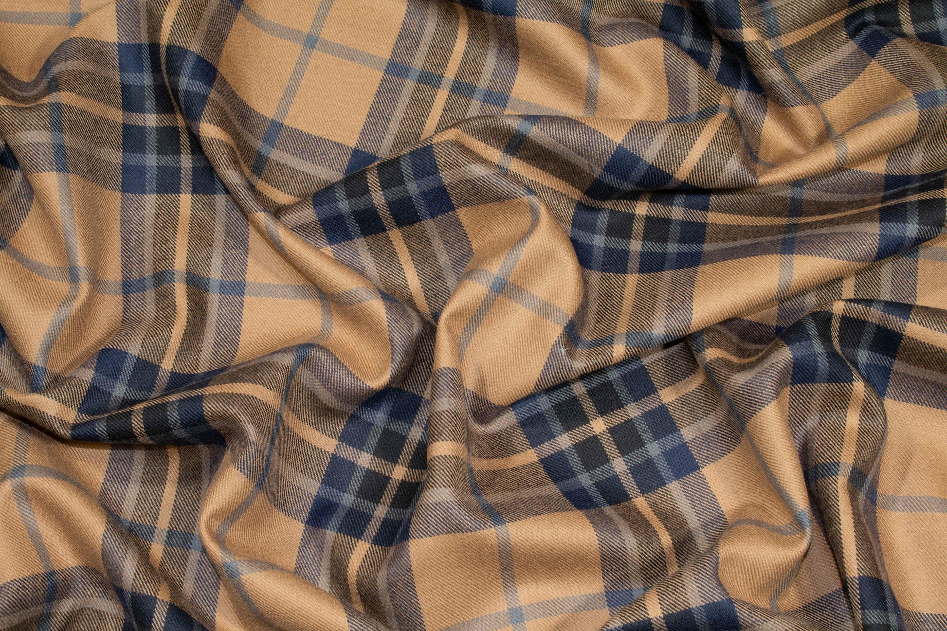 Navy and Brown Plaid Italian Wool Suiting - Prime Fabrics