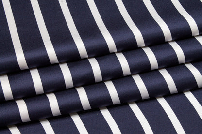 Striped Silk Twill - Navy and White - Prime Fabrics