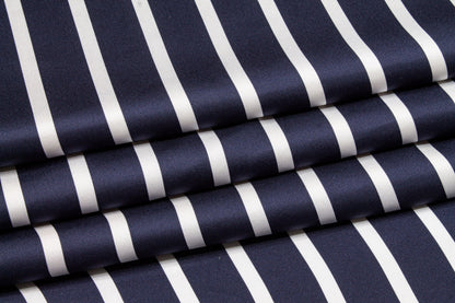 Striped Silk Twill - Navy and White - Prime Fabrics