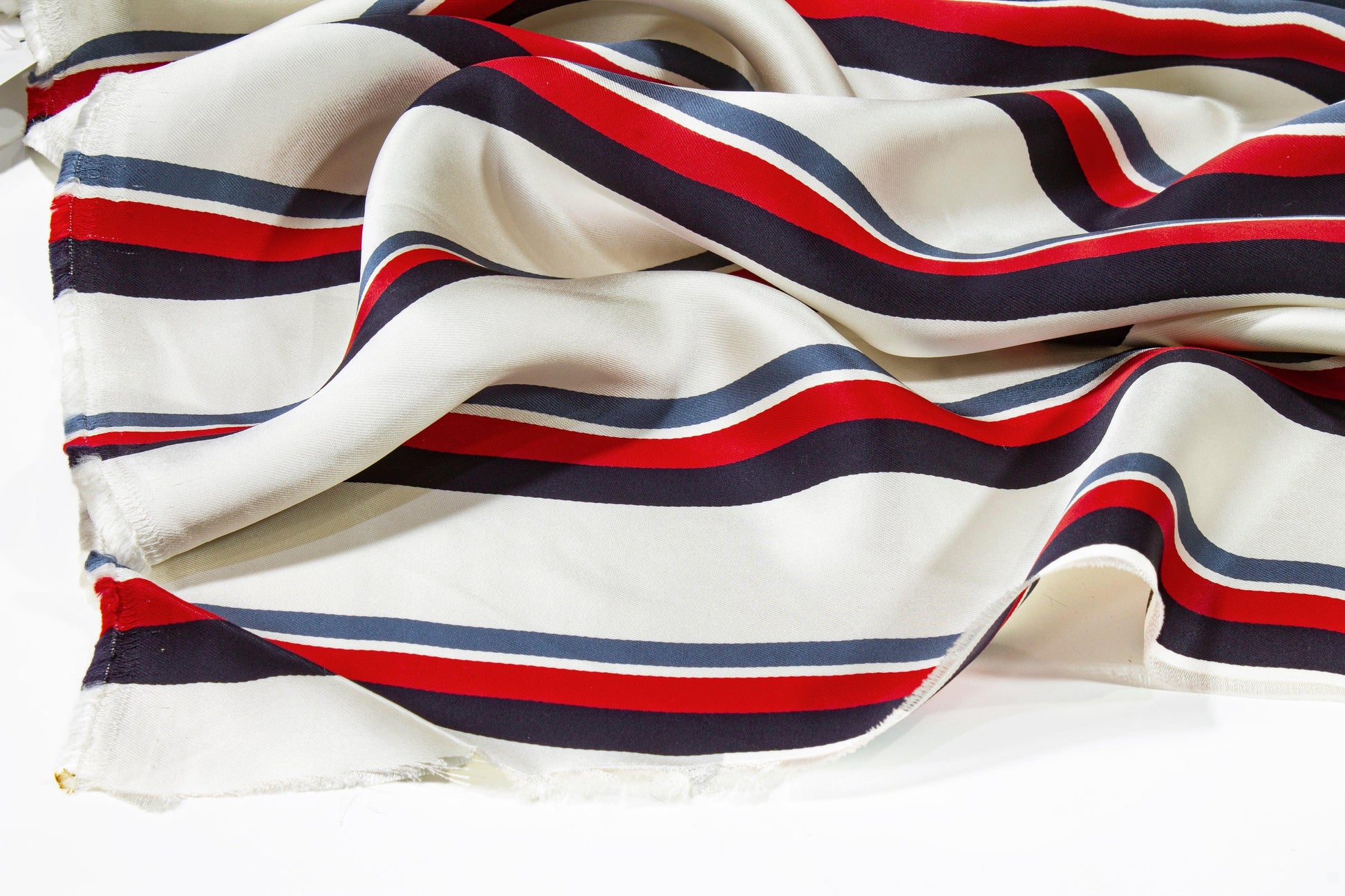 Heavy Striped Viscose Charmeuse - Red, Navy, Off White - Prime Fabrics