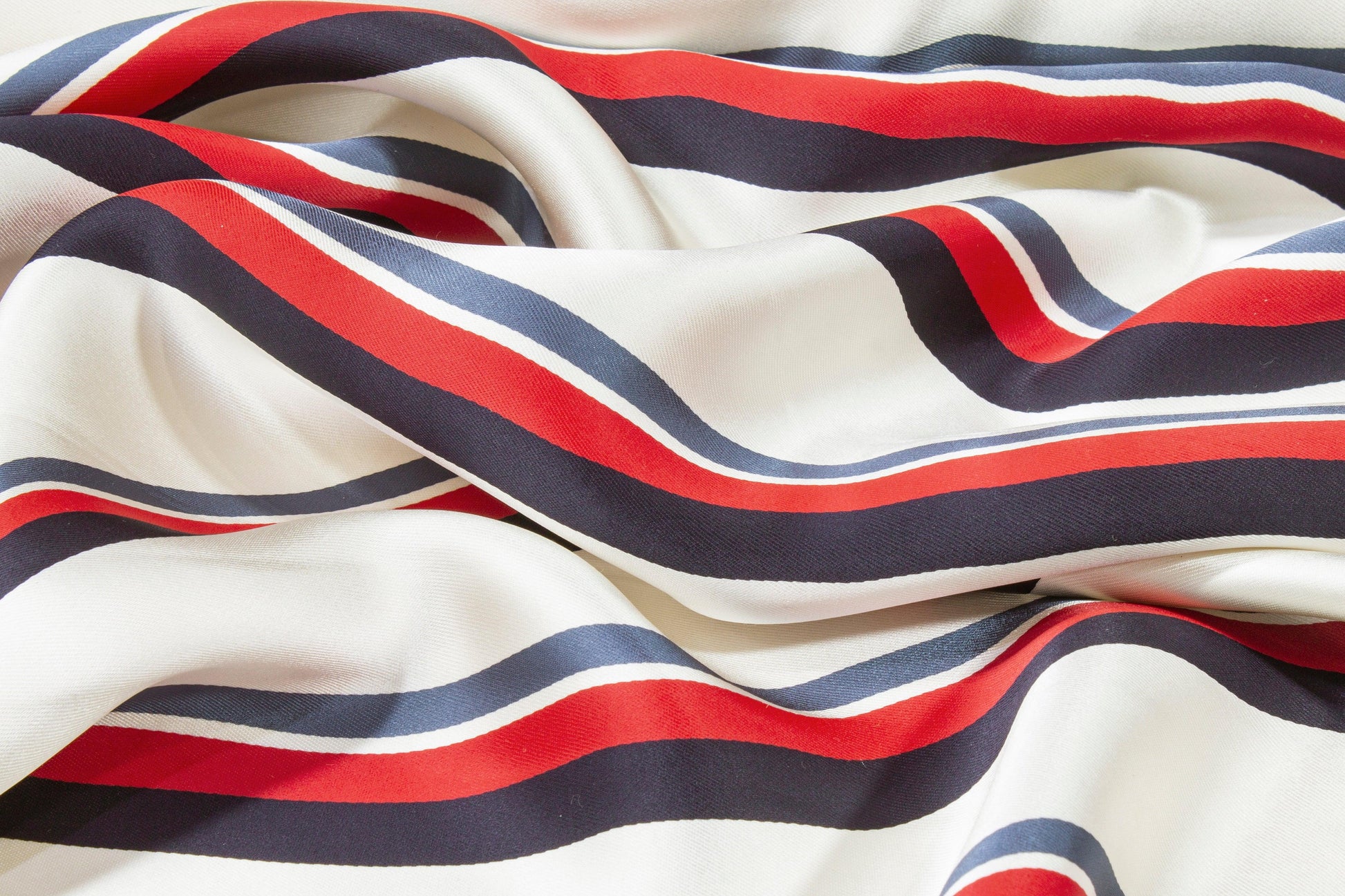 Heavy Striped Viscose Charmeuse - Red, Navy, Off White - Prime Fabrics