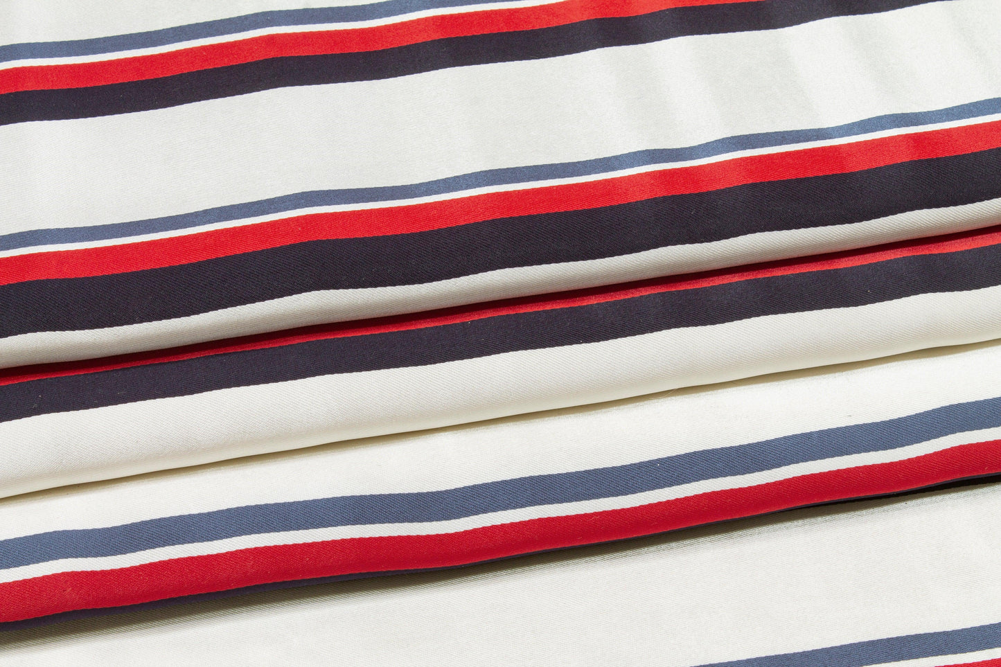 Heavy Striped Viscose Charmeuse - Red, Navy, Off White - Prime Fabrics