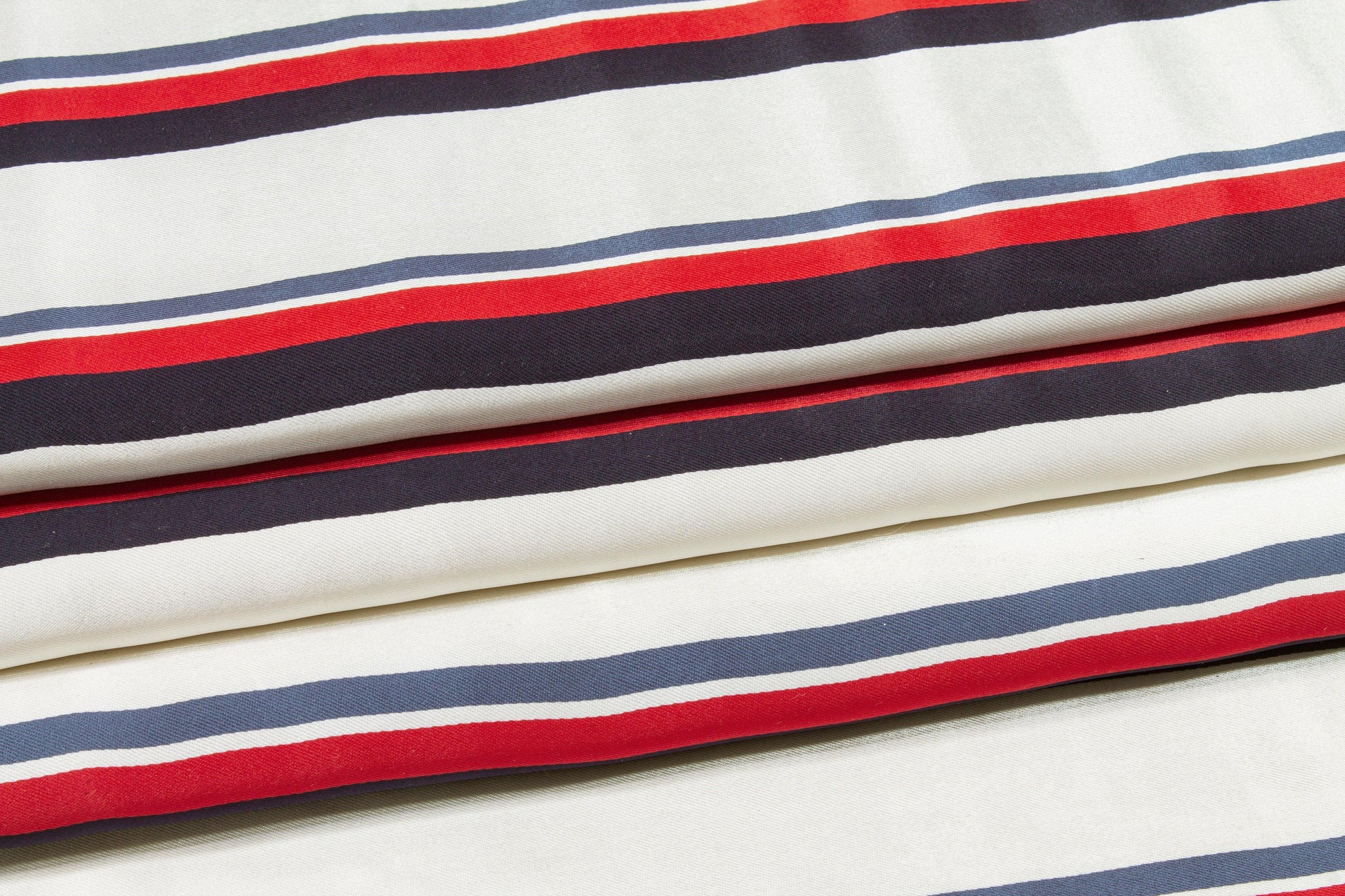 Heavy Striped Viscose Charmeuse - Red, Navy, Off White - Prime Fabrics