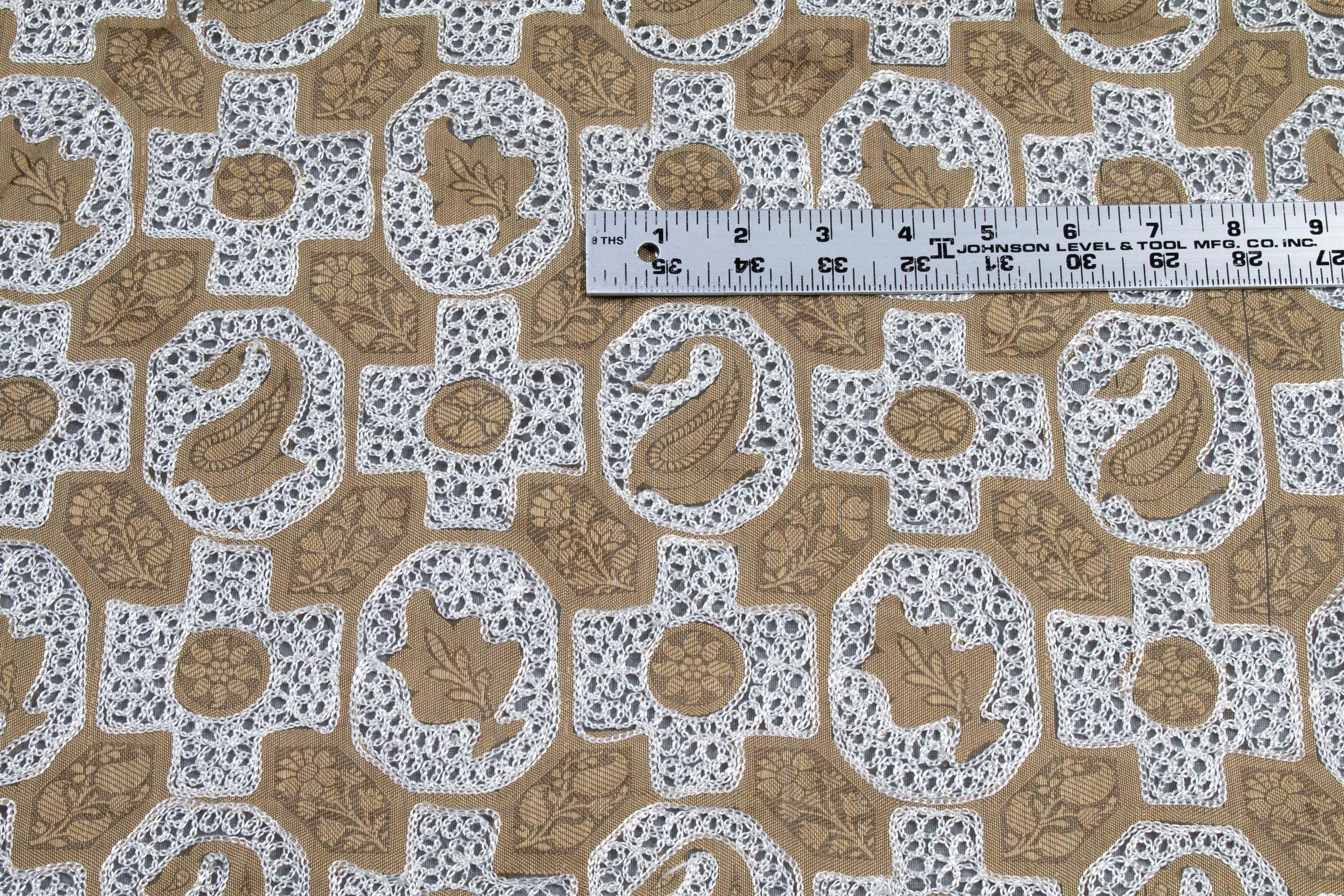 Khaki and White Floral Paisley Silk - Prime Fabrics