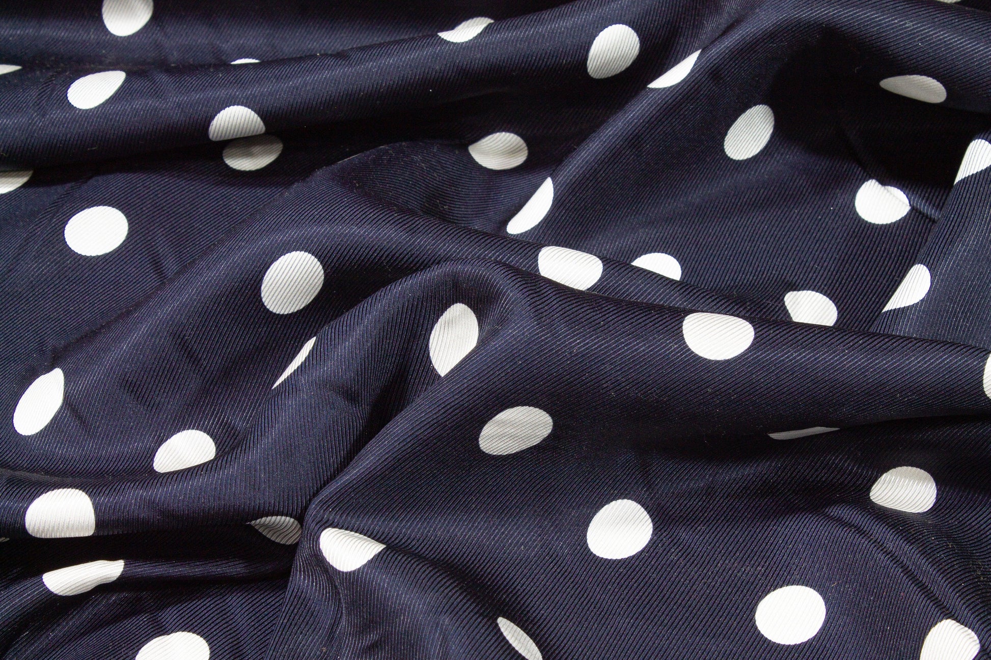 Polka Dot Silk Twill - Navy and White - Prime Fabrics