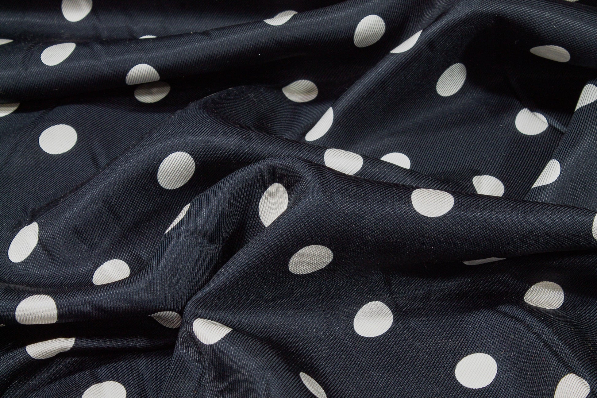 Polka Dot Silk Twill - Dark Navy and White - Prime Fabrics