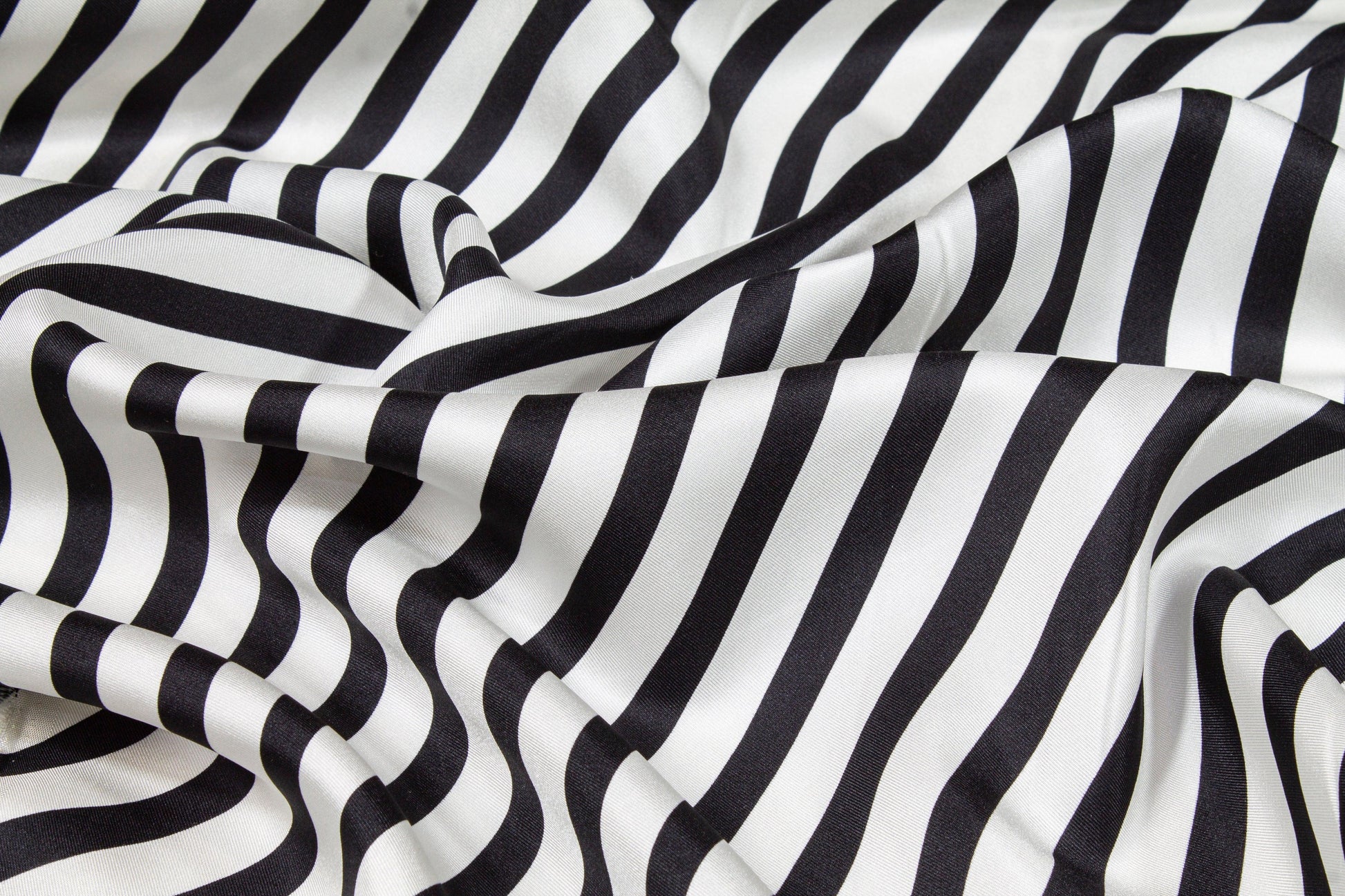 Diagonal Striped Silk Twill - Black and White - Prime Fabrics