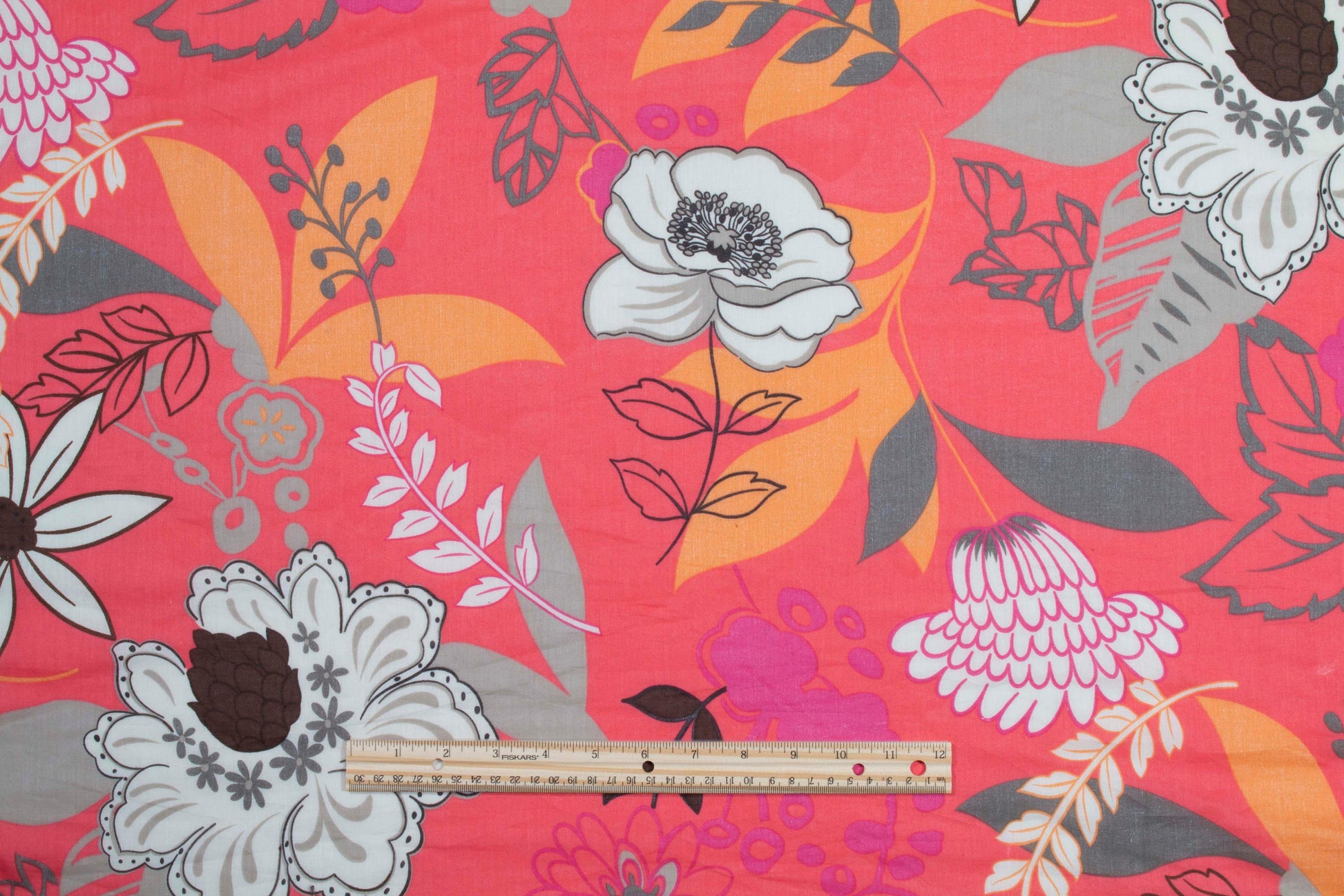 Floral Cotton Voile - Pink, Orange, White, Brown - Prime Fabrics