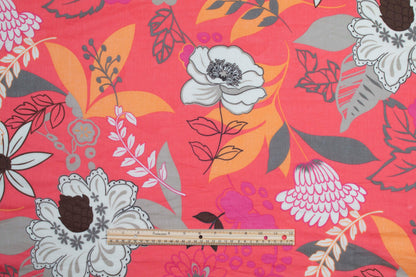 Floral Cotton Voile - Pink, Orange, White, Brown - Prime Fabrics