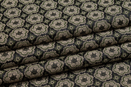 Khaki and Green Italian Stretch Brocade - Prime Fabrics