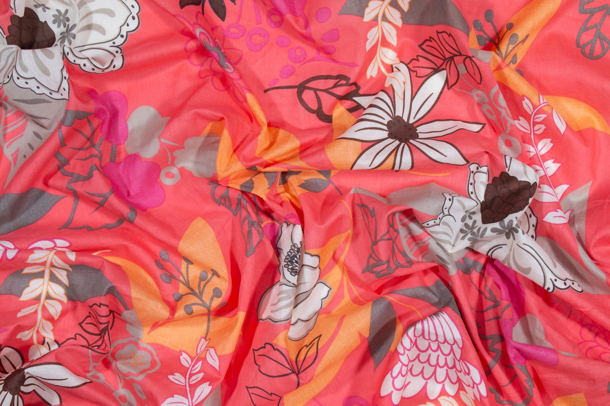 Floral Cotton Voile - Pink, Orange, White, Brown - Prime Fabrics