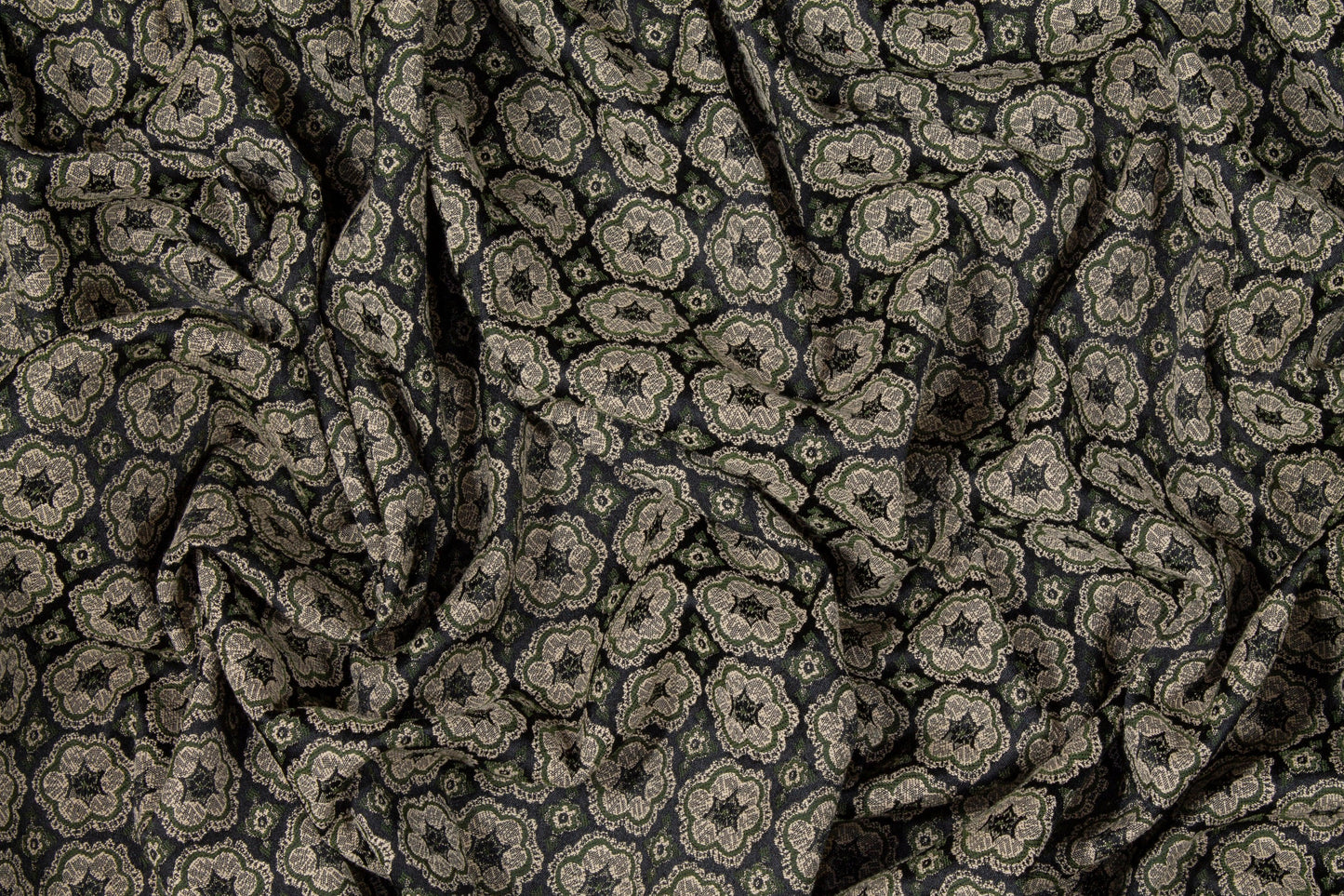 Khaki and Green Italian Stretch Brocade - Prime Fabrics