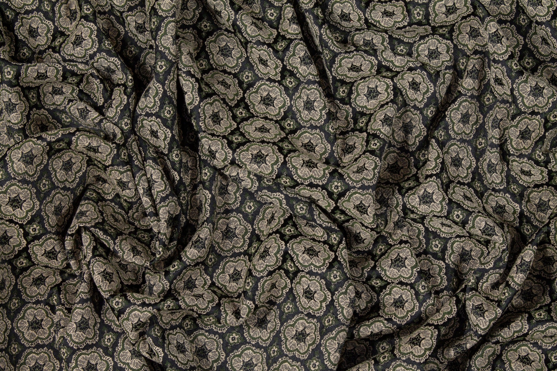 Khaki and Green Italian Stretch Brocade - Prime Fabrics