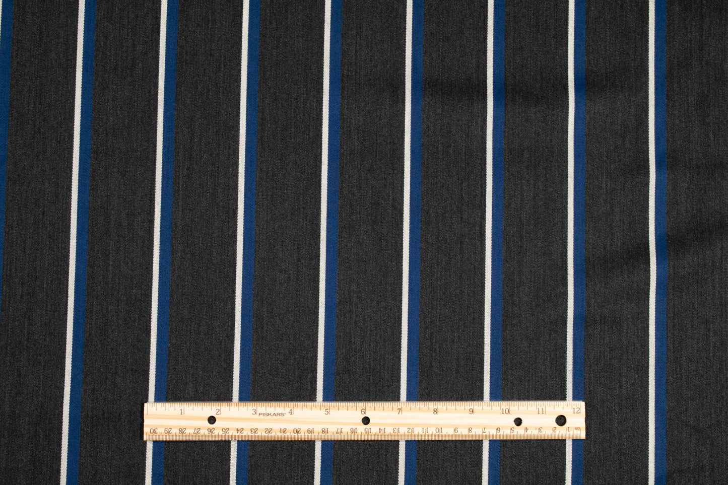 Gray, Blue and White Striped Italian Wool Suiting - Prime Fabrics