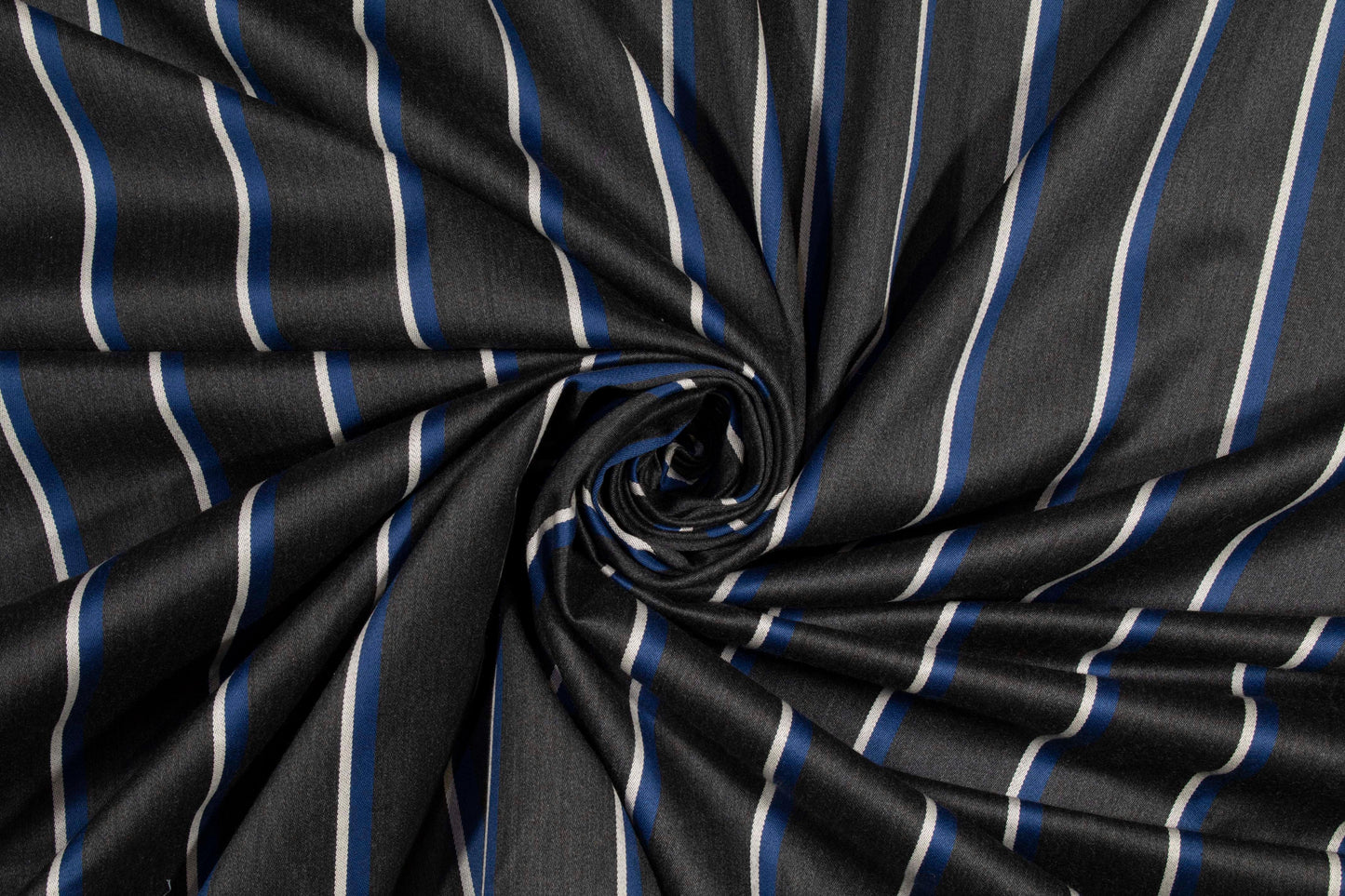 Gray, Blue and White Striped Italian Wool Suiting - Prime Fabrics