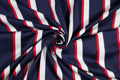 Navy, Red, and White Striped Italian Wool Suiting - Prime Fabrics
