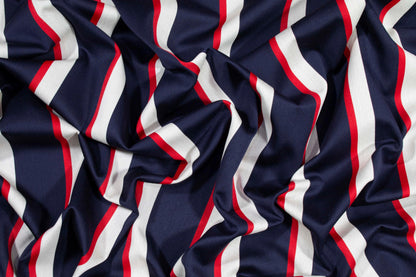 Navy, Red, and White Striped Italian Wool Suiting - Prime Fabrics
