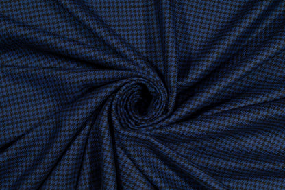 Blue and Black Houndstooth Italian Wool Suiting - Prime Fabrics