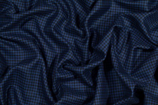 Blue and Black Houndstooth Italian Wool Suiting - Prime Fabrics