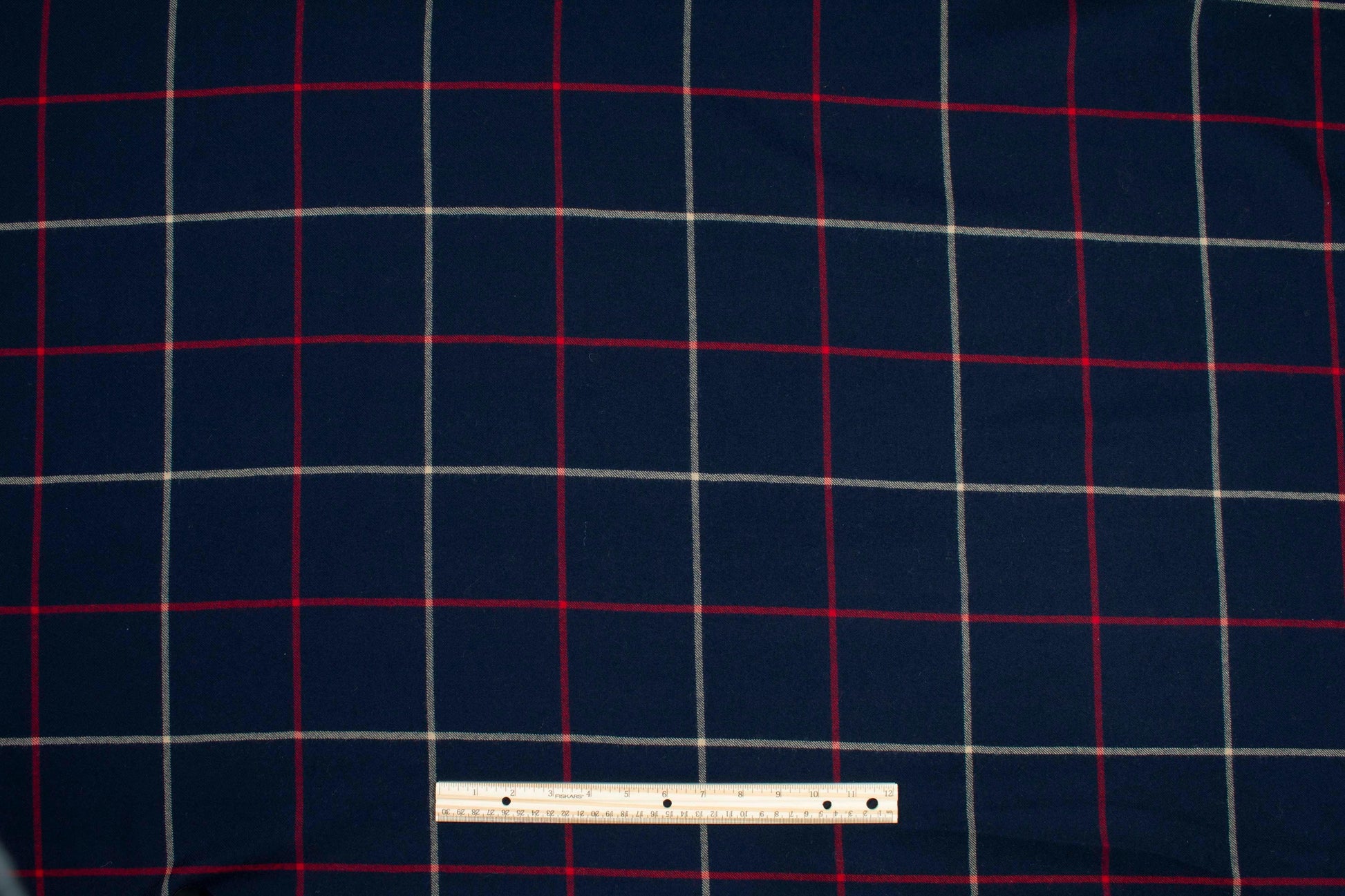 Red, Beige, and Navy Windowpane Italian Wool Suiting - Prime Fabrics