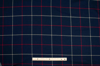 Red, Beige, and Navy Windowpane Italian Wool Suiting - Prime Fabrics