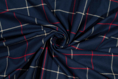 Red, Beige, and Navy Windowpane Italian Wool Suiting - Prime Fabrics