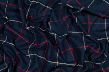Red, Beige, and Navy Windowpane Italian Wool Suiting - Prime Fabrics