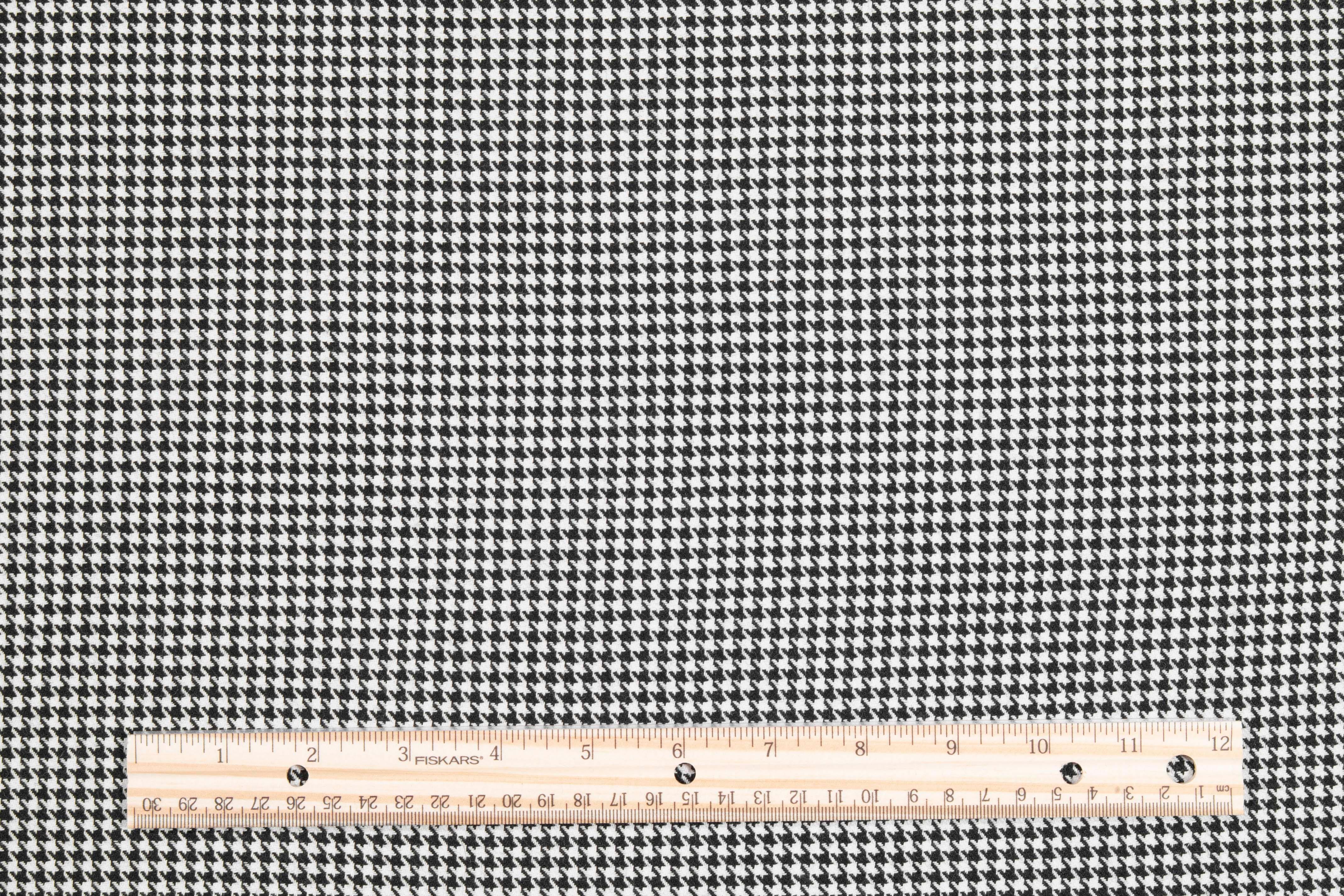 Off White and Black Houndstooth Italian Wool Suiting - Prime Fabrics