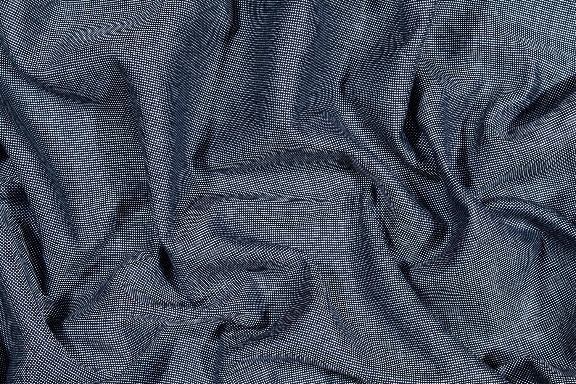 Navy and White Pin Dotted Italian Wool Suiting - Prime Fabrics