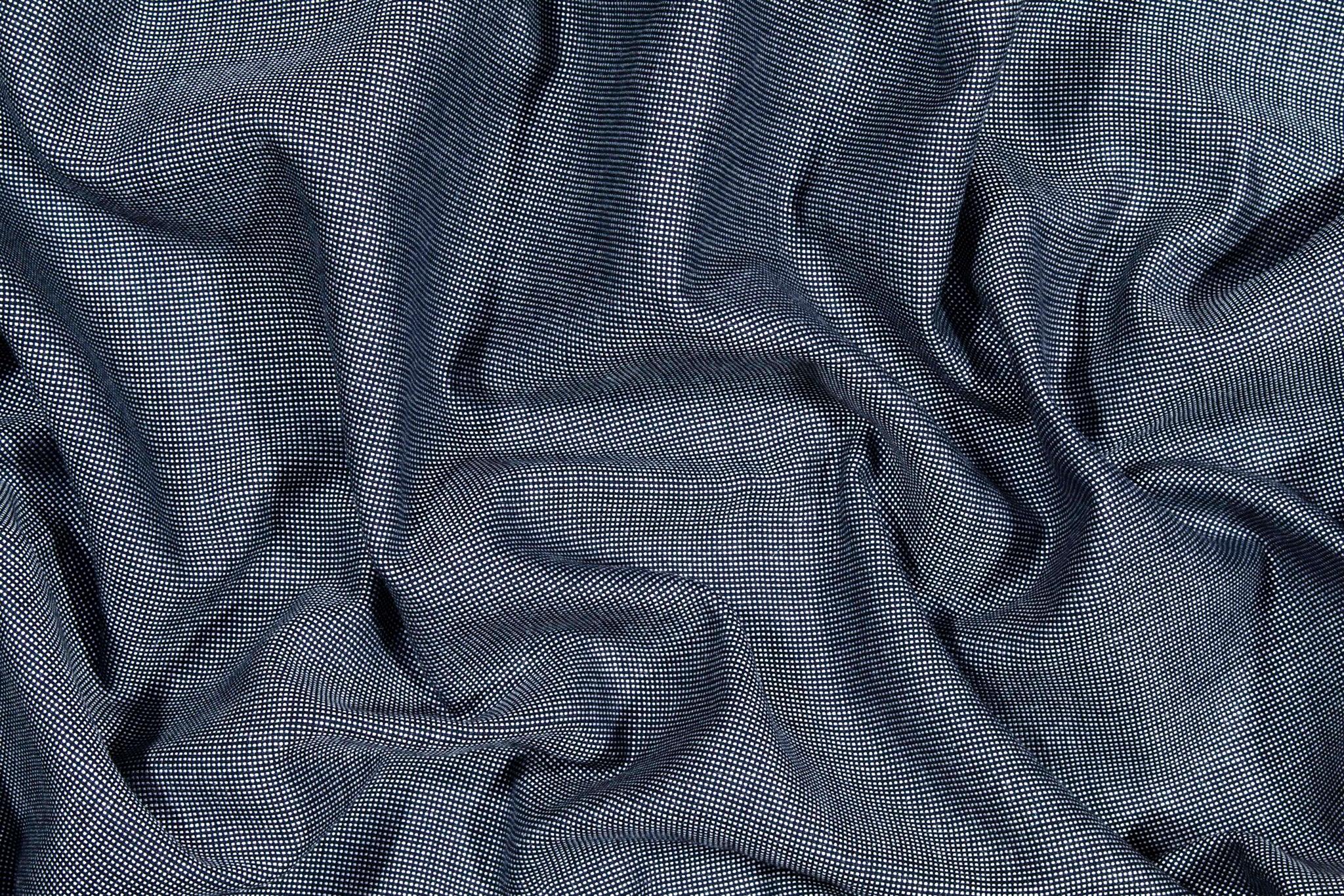 Navy and White Pin Dotted Italian Wool Suiting - Prime Fabrics