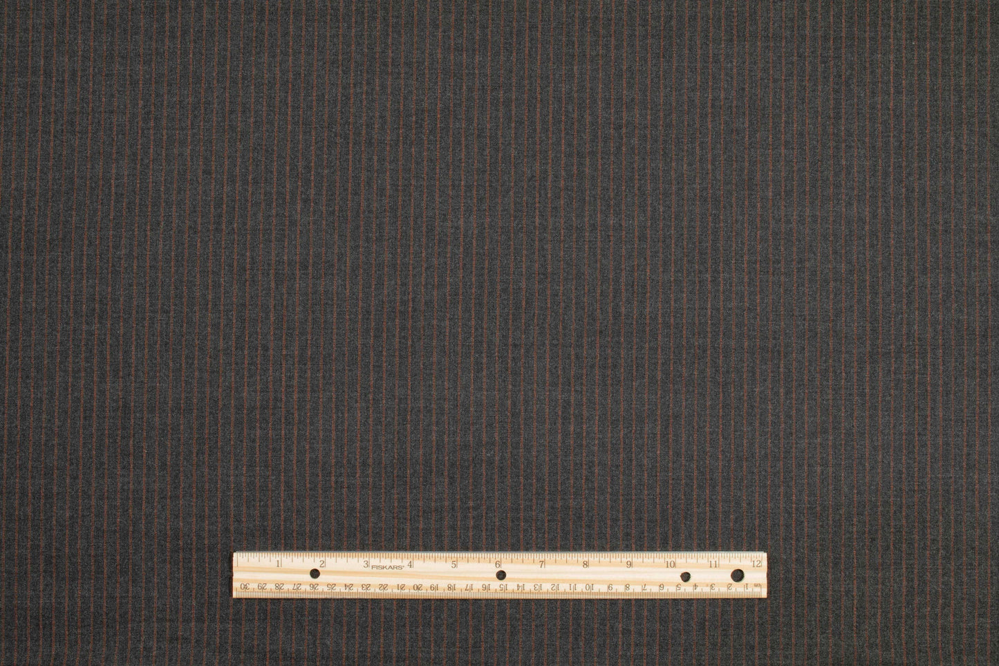 Pin Striped Italian Wool Suiting - Charcoal Gray and Burned Orange - Prime Fabrics