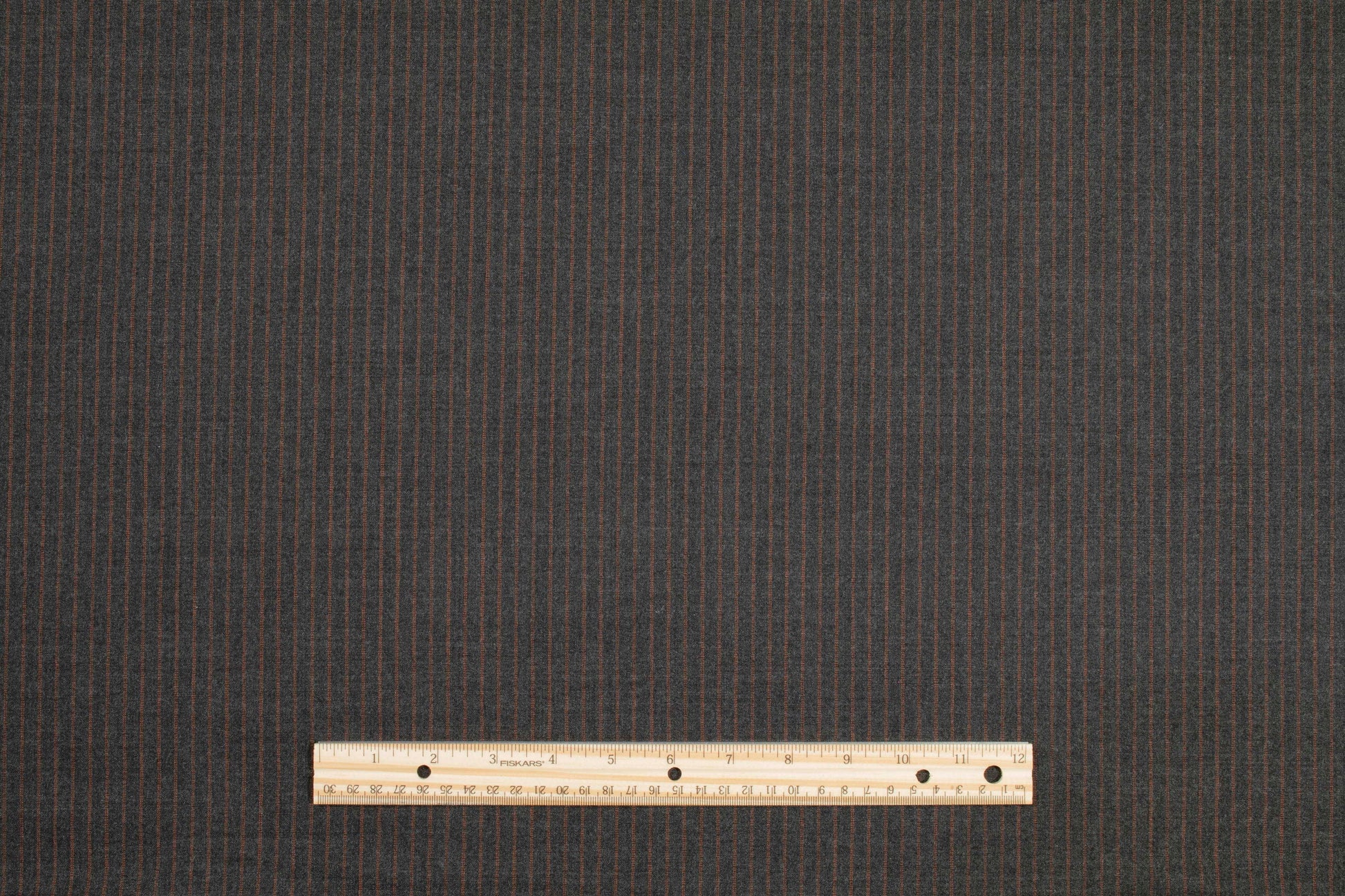 Pin Striped Italian Wool Suiting - Charcoal Gray and Burned Orange - Prime Fabrics