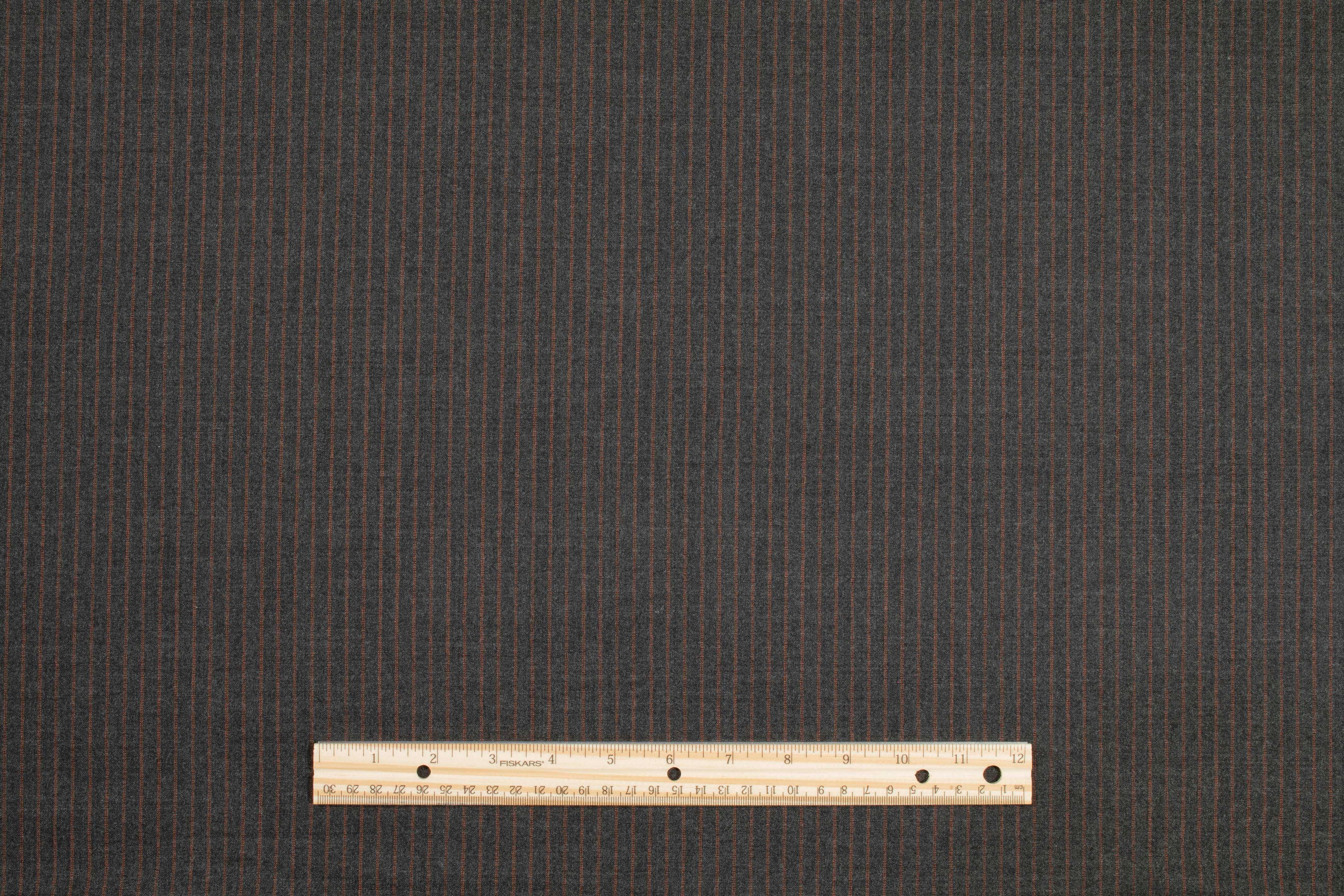 Pin Striped Italian Wool Suiting - Charcoal Gray and Burned Orange - Prime Fabrics