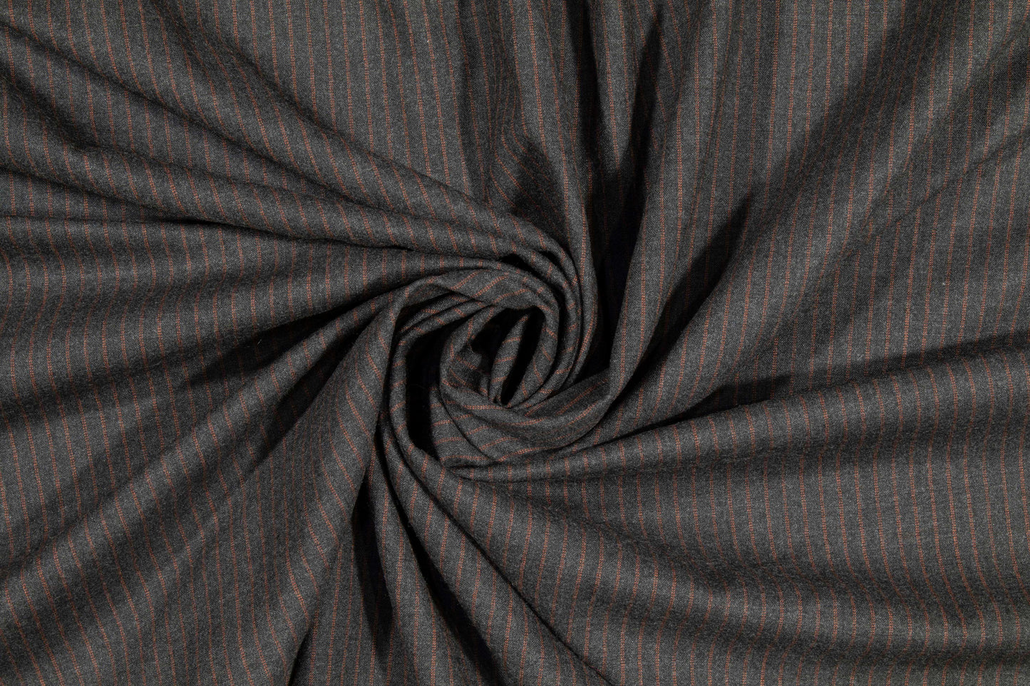 Pin Striped Italian Wool Suiting - Charcoal Gray and Burned Orange - Prime Fabrics
