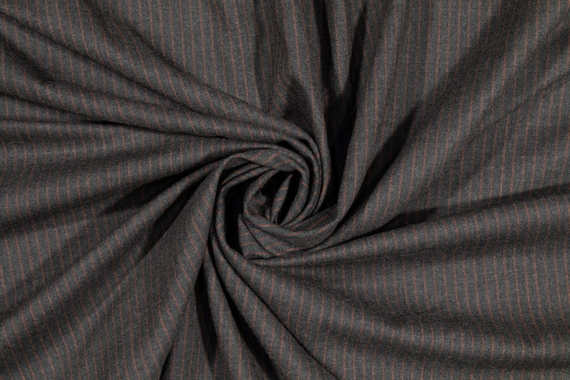 Pin Striped Italian Wool Suiting - Charcoal Gray and Burned Orange - Prime Fabrics