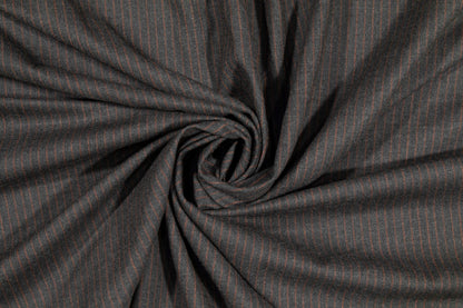 Pin Striped Italian Wool Suiting - Charcoal Gray and Burned Orange - Prime Fabrics