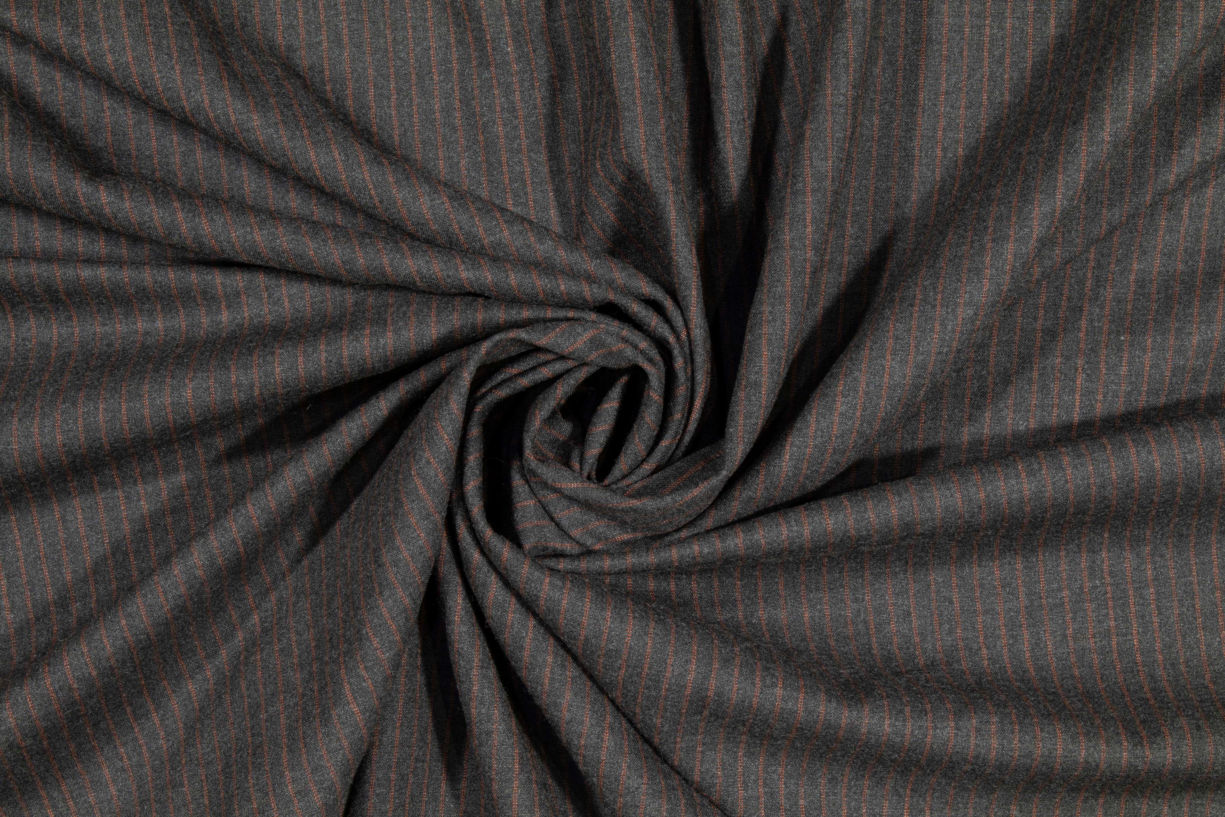 Pin Striped Italian Wool Suiting - Charcoal Gray and Burned Orange - Prime Fabrics