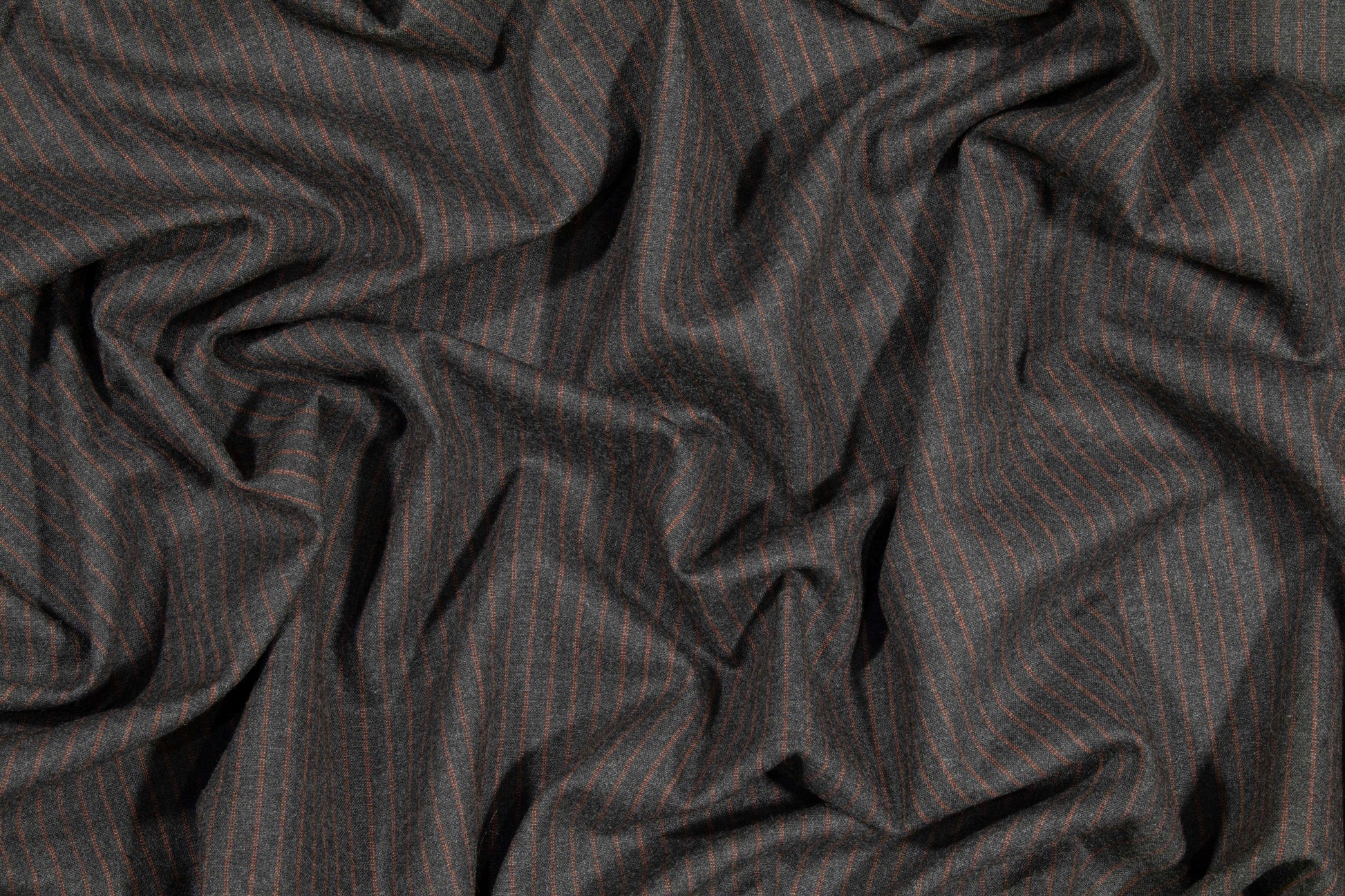 Pin Striped Italian Wool Suiting - Charcoal Gray and Burned Orange - Prime Fabrics