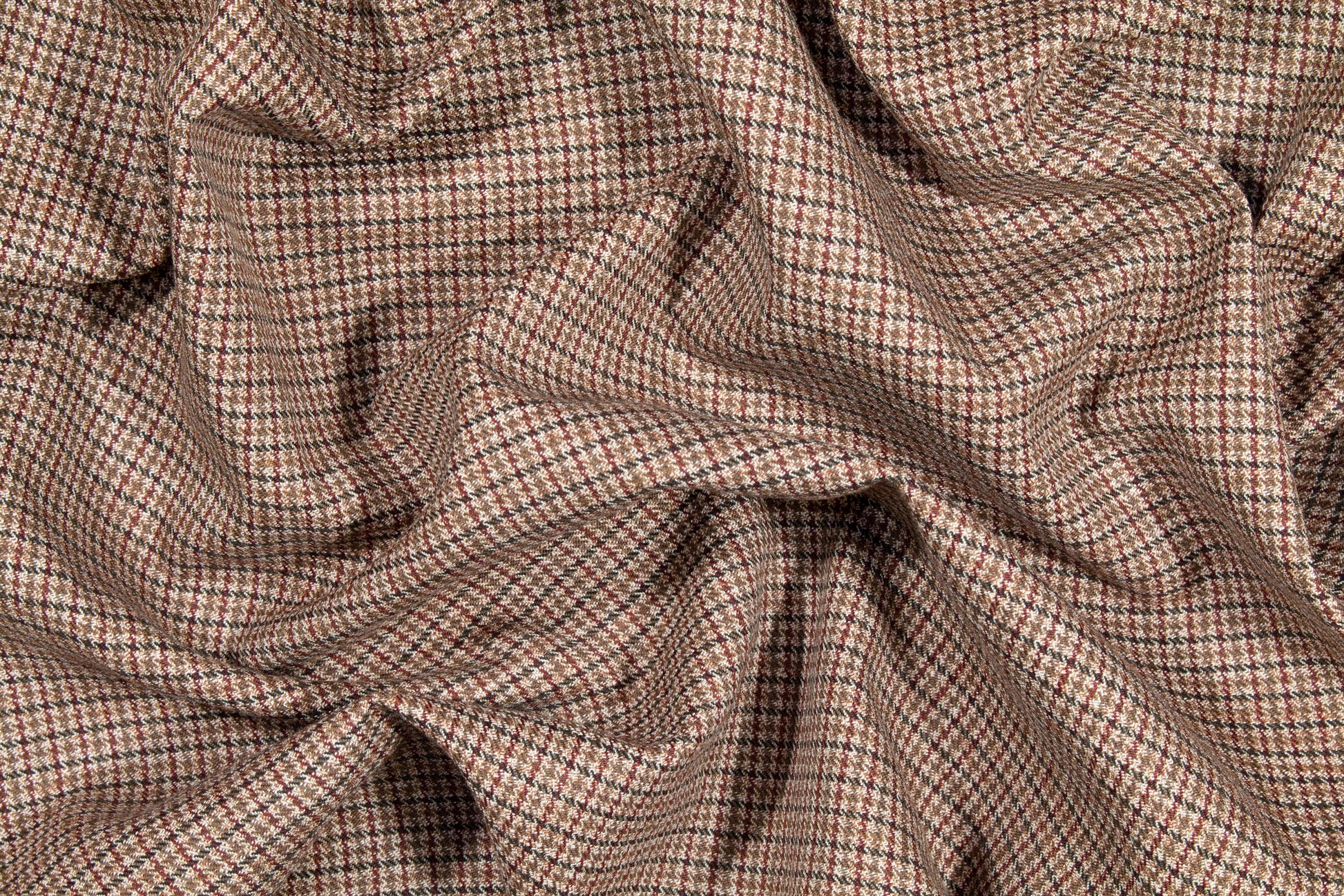 Brown and Burgundy Checked Italian Wool Suiting - Prime Fabrics